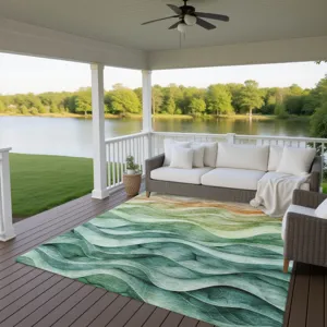 Machine Washable Indoor/Outdoor Pacifica Teal 9\' x 12\' Rug