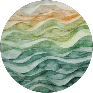 Machine Washable Indoor/Outdoor Pacifica Teal 8' x 8' Round Rug