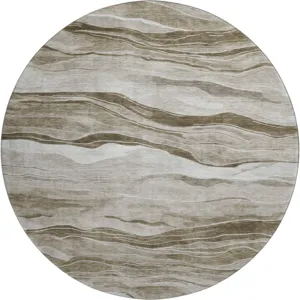 Machine Washable Indoor/Outdoor Pacifica Brown 8\' x 8\' Round Rug