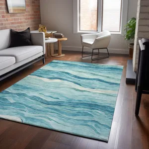 Machine Washable Indoor/Outdoor Pacifica Turquoise 5\' x 7\'6\" Rug