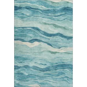 Machine Washable Indoor/Outdoor Pacifica Turquoise 5\' x 7\'6\" Rug
