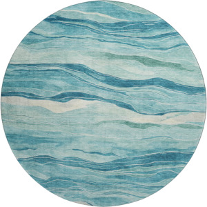 Machine Washable Indoor/Outdoor Pacifica Turquoise 8' x 8' Round Rug