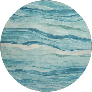 Machine Washable Indoor/Outdoor Pacifica Turquoise 8\' x 8\' Round Rug