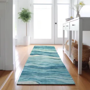 Machine Washable Indoor/Outdoor Pacifica Turquoise 2\'3\" x 7\'6\" Runner Rug