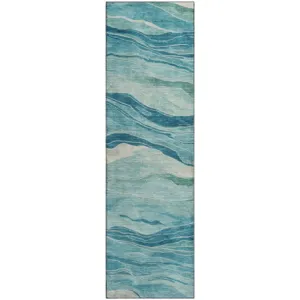 Machine Washable Indoor/Outdoor Pacifica Turquoise 2\'3\" x 7\'6\" Runner Rug
