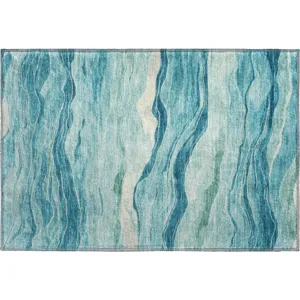 Machine Washable Indoor/Outdoor Pacifica Turquoise 1\'8\" x 2\'6\" Rug