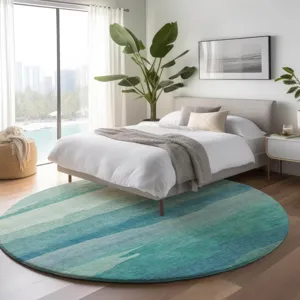 Machine Washable Indoor/Outdoor Pacifica Turquoise 8\' x 8\' Round Rug