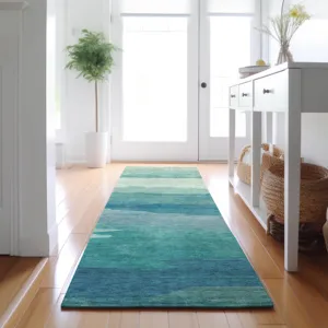 Machine Washable Indoor/Outdoor Pacifica Turquoise 2\'3\" x 7\'6\" Runner Rug