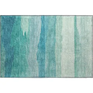 Machine Washable Indoor/Outdoor Pacifica Turquoise 1\'8\" x 2\'6\" Rug
