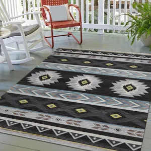 Indoor/Outdoor Phoenix Black Washable 8\' x 10\' Rug