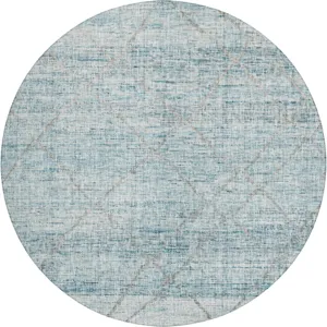 Luxury Washable Indoor/Outdoor Portico Teal 8\' x 8\' Round Rug