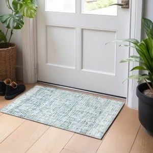 Luxury Washable Indoor/Outdoor Portico Teal 1\'8\" x 2\'6\" Rug