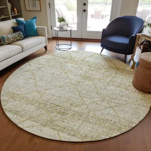 Luxury Washable Indoor/Outdoor Portico Wheat 8\' x 8\' Round Rug