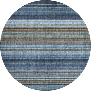 Luxury Washable Indoor/Outdoor Portico Navy 8\' x 8\' Round Rug