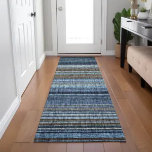 Luxury Washable Indoor/Outdoor Portico Navy 2\'3\" x 7\'6\" Runner Rug