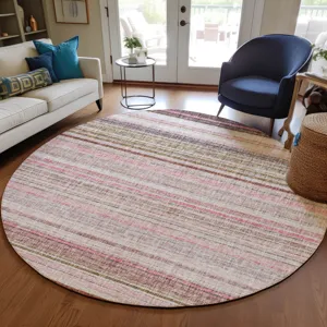 Luxury Washable Indoor/Outdoor Portico Pink 8\' x 8\' Round Rug