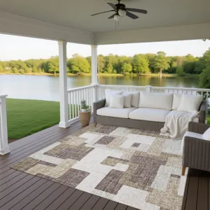 Luxury Washable Indoor/Outdoor Portico Brown 9\' x 12\' Rug
