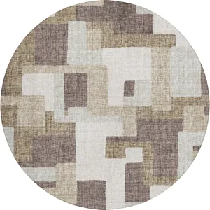 Luxury Washable Indoor/Outdoor Portico Brown 8\' x 8\' Round Rug