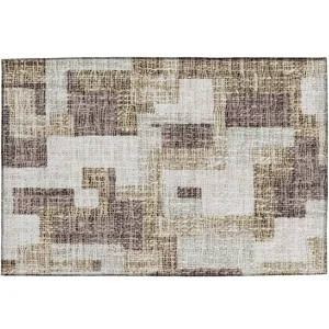 Luxury Washable Indoor/Outdoor Portico Brown 1\'8\" x 2\'6\" Rug