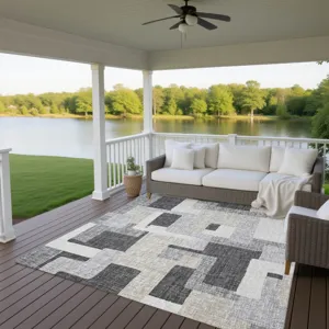 Luxury Washable Indoor/Outdoor Portico Gray 10\' x 14\' Rug