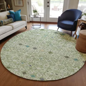 Luxury Washable Indoor/Outdoor Portico Aloe 8\' x 8\' Round Rug