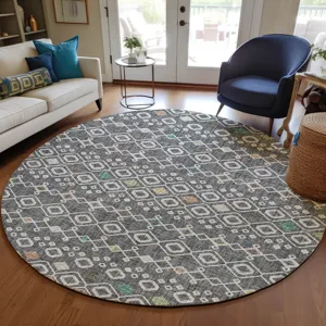 Luxury Washable Indoor/Outdoor Portico Gray 8\' x 8\' Round Rug