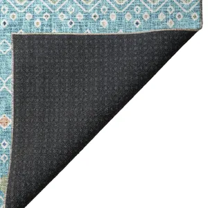 Luxury Washable Indoor/Outdoor Portico Teal 1\'8\" x 2\'6\" Rug