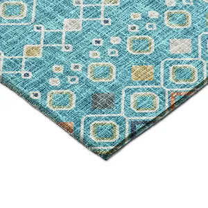 Luxury Washable Indoor/Outdoor Portico Teal 1\'8\" x 2\'6\" Rug