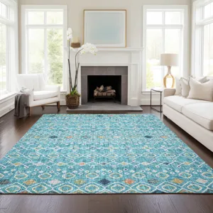 Luxury Washable Indoor/Outdoor Portico Teal 3\' x 5\' Rug