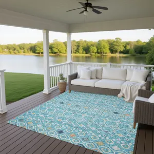 Luxury Washable Indoor/Outdoor Portico Teal 3\' x 5\' Rug