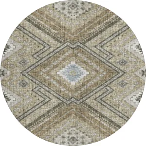 Luxury Washable Indoor/Outdoor Portico Beige 8\' x 8\' Round Rug