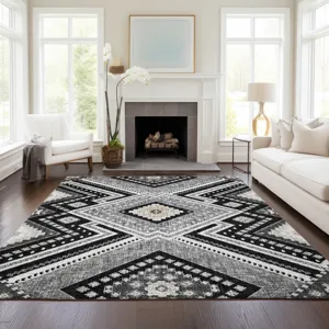 Luxury Washable Indoor/Outdoor Portico Black 2\'6\" x 3\'10\" Rug