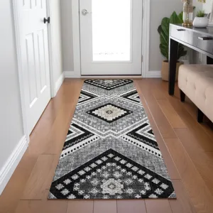 Luxury Washable Indoor/Outdoor Portico Black 2\'3\" x 7\'6\" Runner Rug