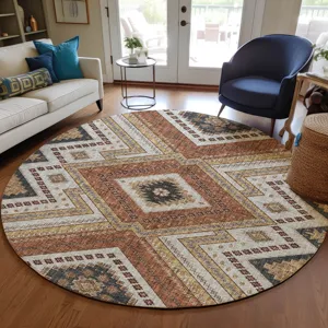 Luxury Washable Indoor/Outdoor Portico Copper 8\' x 8\' Round Rug