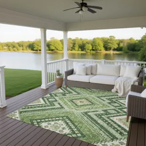 Luxury Washable Indoor/Outdoor Portico Green 2\'6\" x 3\'10\" Rug