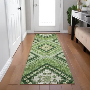 Luxury Washable Indoor/Outdoor Portico Green 2\'3\" x 7\'6\" Runner Rug