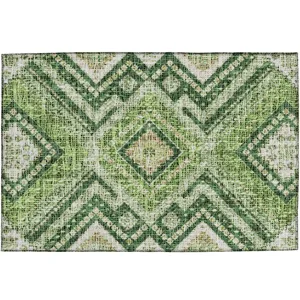 Luxury Washable Indoor/Outdoor Portico Green 1\'8\" x 2\'6\" Rug