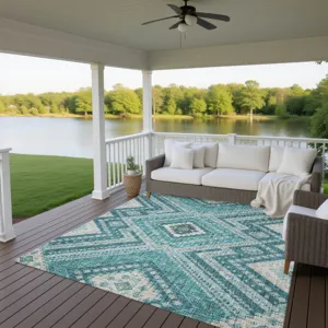 Luxury Washable Indoor/Outdoor Portico Teal 8\' x 10\' Rug