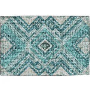 Luxury Washable Indoor/Outdoor Portico Teal 1\'8\" x 2\'6\" Rug