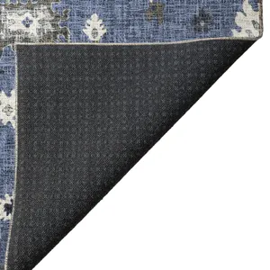 Luxury Washable Indoor/Outdoor Portico Blue 2\'3\" x 7\'6\" Runner Rug