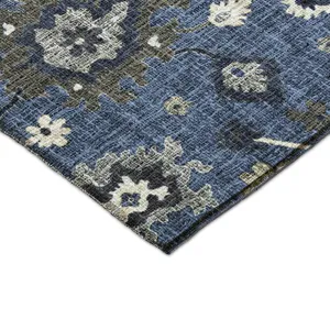 Luxury Washable Indoor/Outdoor Portico Blue 2\'3\" x 7\'6\" Runner Rug