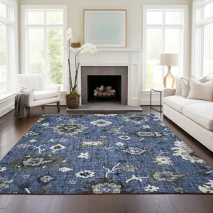 Luxury Washable Indoor/Outdoor Portico Blue 9\' x 12\' Rug