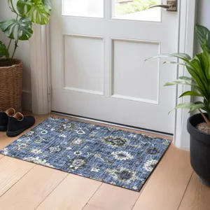 Luxury Washable Indoor/Outdoor Portico Blue 1\'8\" x 2\'6\" Rug