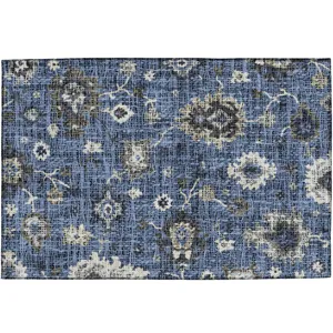 Luxury Washable Indoor/Outdoor Portico Blue 1\'8\" x 2\'6\" Rug