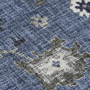 Luxury Washable Indoor/Outdoor Portico Blue 2\'3\" x 7\'6\" Runner Rug