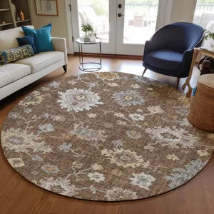 Luxury Washable Indoor/Outdoor Portico Chocolate 8\' x 8\' Round Rug
