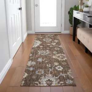 Luxury Washable Indoor/Outdoor Portico Chocolate 2\'3\" x 7\'6\" Runner Rug