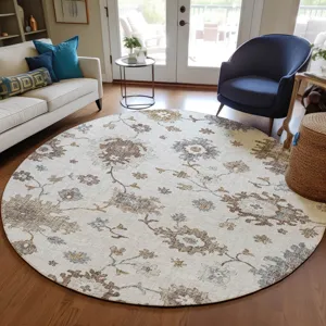 Luxury Washable Indoor/Outdoor Portico Ivory 8\' x 8\' Round Rug
