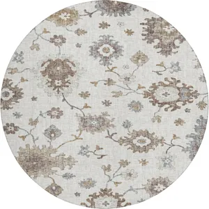 Luxury Washable Indoor/Outdoor Portico Ivory 8\' x 8\' Round Rug