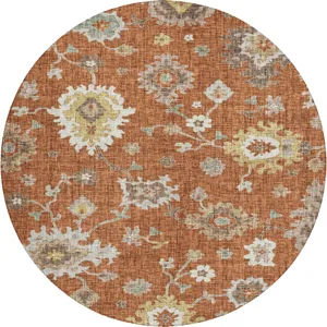 Luxury Washable Indoor/Outdoor Portico Paprika 8\' x 8\' Round Rug